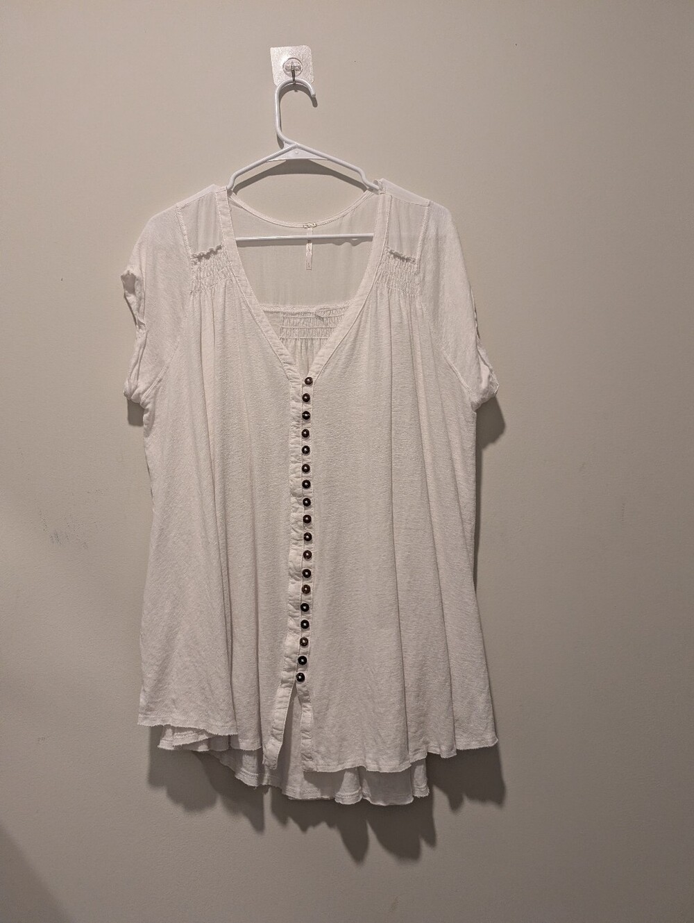 Free People White Button-Down V-Neck Euro Summer Coastal Tunic Top - Picture 2 of 7